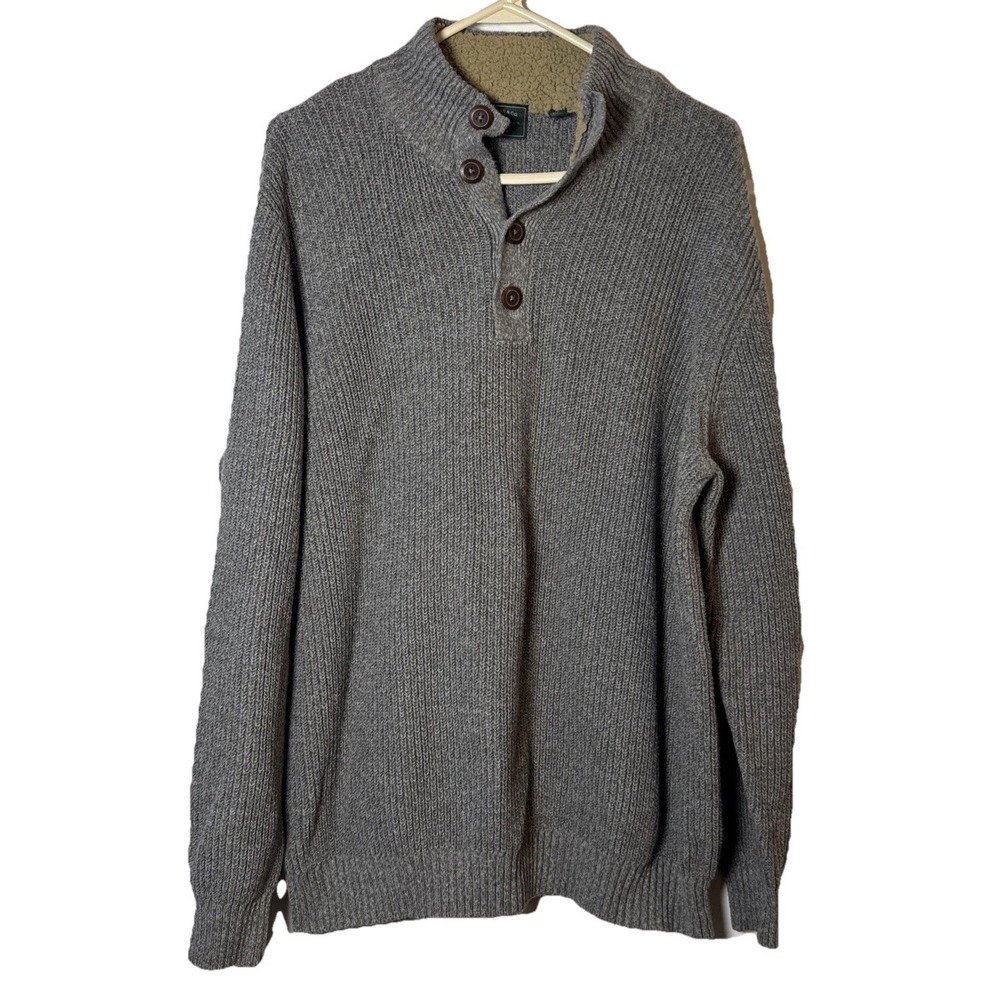 G.H. Bass & Co Sweater Mens XL Gray Mock Neck‎ Button Knit Fleece Lined Collar
